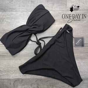 Zaful Twist Front Bandeau Ribbed Bikini Swimsuit Size L